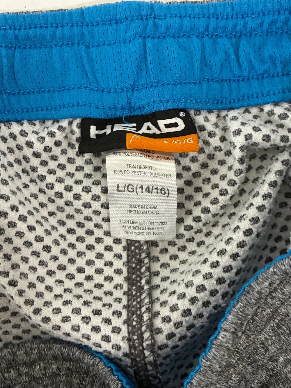 HEAD Boys Gray & Blue Athletic Basketball Shorts Elastic Waist Pockets Size L